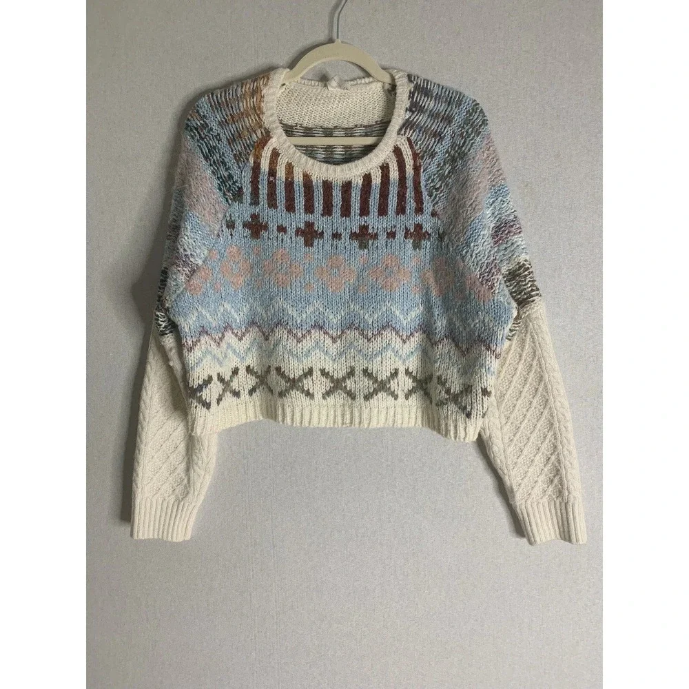 Daily Practice Anthropologie Sweater Womens XS/S Multi Fair Isle Cropped Boho